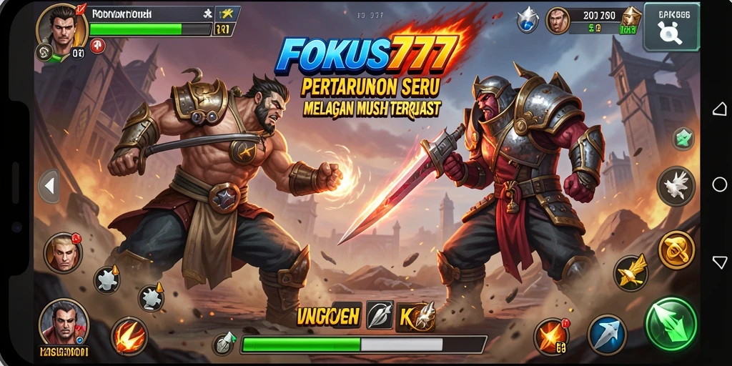Tangkapan layar dari gameplay FOKUS777 menampilkan pertarungan penuh aksi.