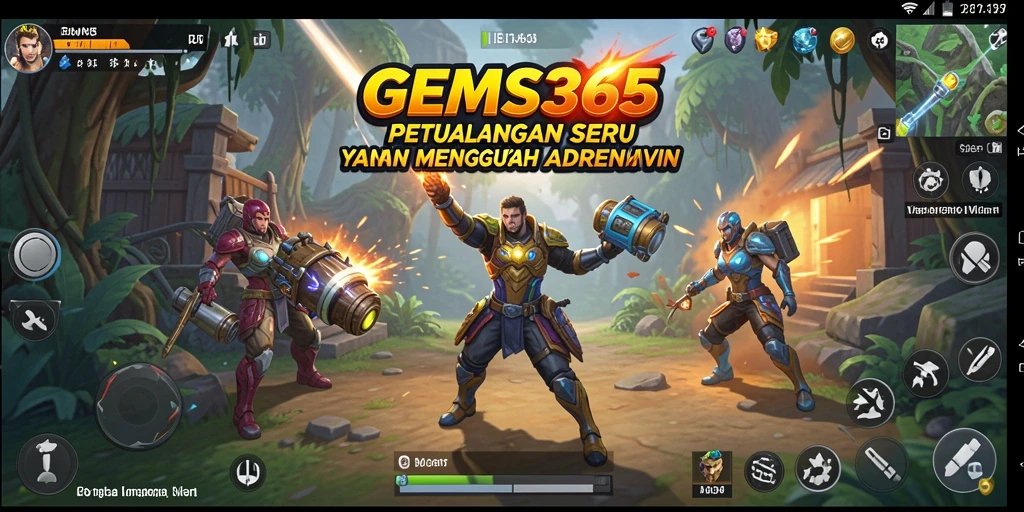 Screenshot gameplay GEMS365 menunjukkan dunia petualangan yang menakjubkan dan penuh tantangan.