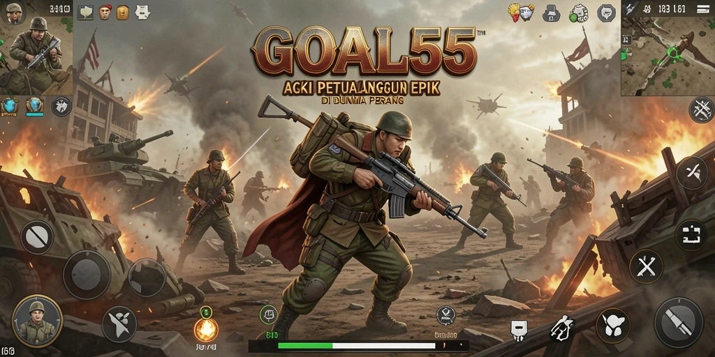 Screenshot GOAL55 menampilkan seru aksi bermain di medan perang.