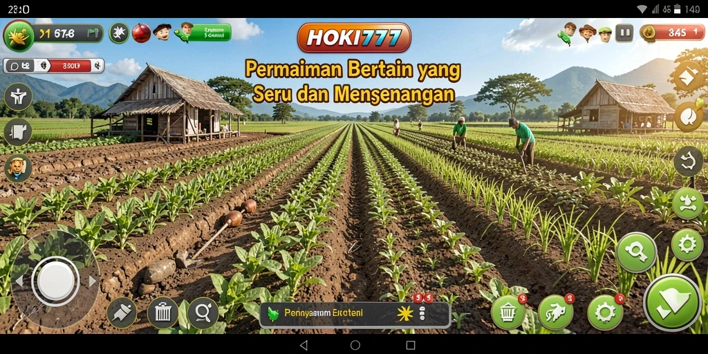 Tampilan gameplay HOKI777 menunjukkan aktivitas bertani yang menyenangkan.