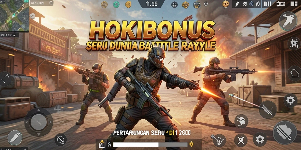 Tampilan gameplay HOKIBONUS dalam pertempuran Battle Royale yang seru dan mendebarkan.