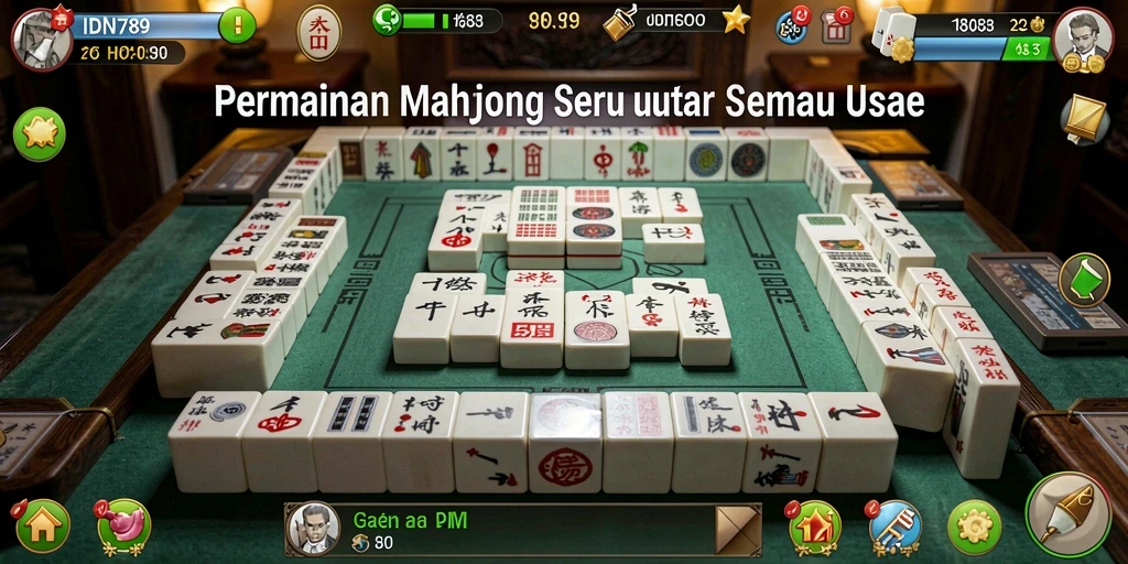 Screenshot IDN789 menampilkan gameplay Mahjong yang menarik dan penuh strategi.