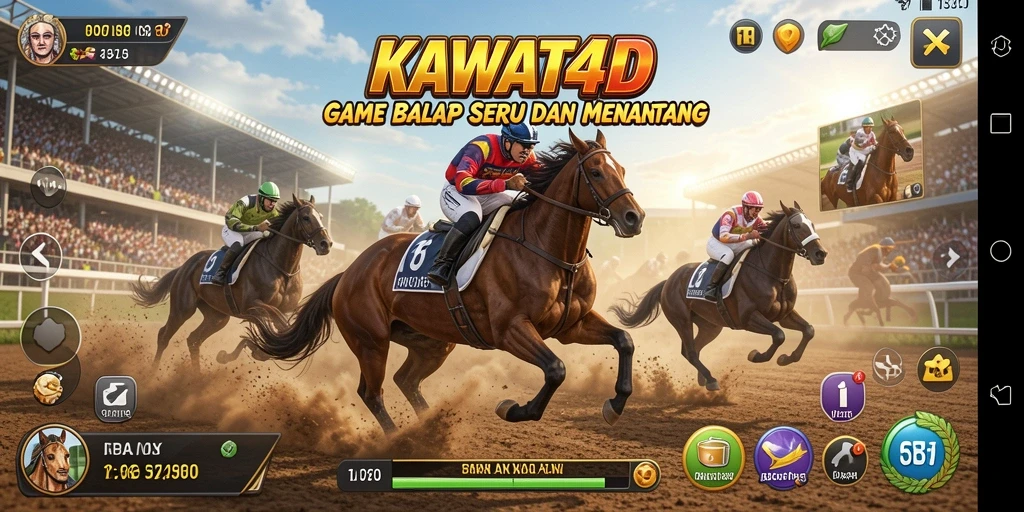 Tangkapan layar gameplay KAWAT4D yang menunjukkan balapan action-packed.