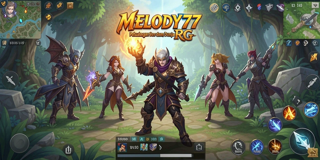 Tangkapan layar mendemonstrasikan pertempuran epik dalam MELODY77.