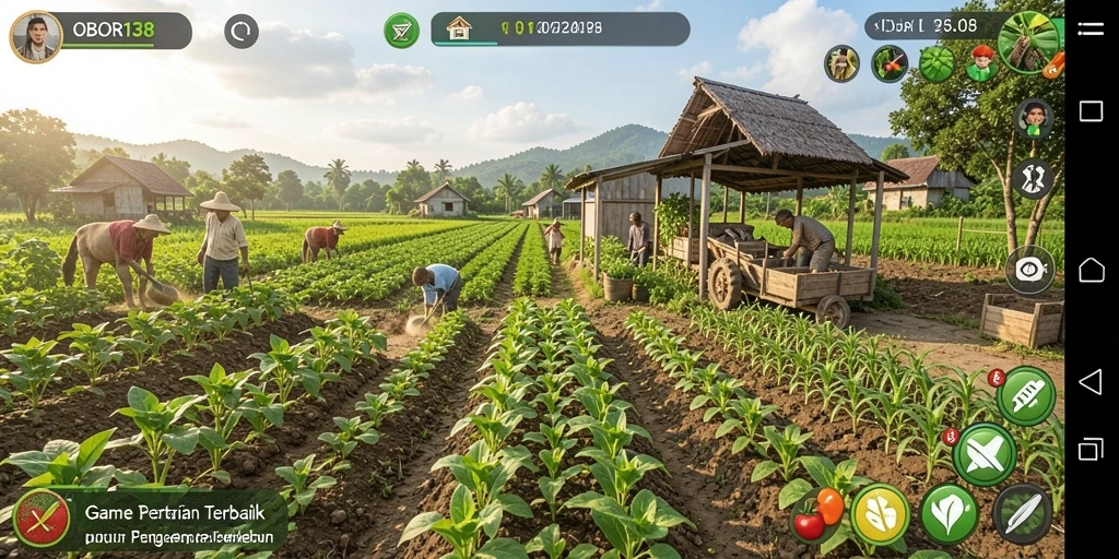 Screenshot menunjukkan pemain merawat ladang dengan grafis yang menarik.