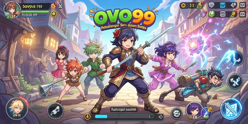 Screenshot gameplay OVO99 menampilkan pertarungan epik karakter anime.