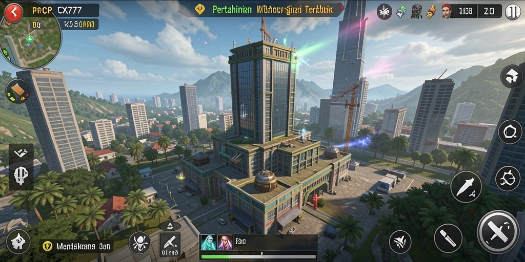 Tampilan gameplay menegangkan dalam PCX777 dengan strategi Tower Defense.