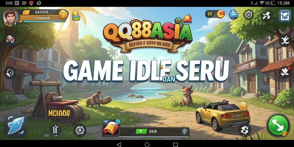 Screenshot gameplay QQ88ASIA menampilkan karakter yang sedang beraksi dalam permainan Idle.