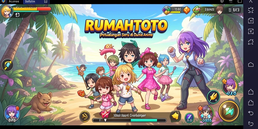 Screenshot gameplay RUMAHTOTO dengan karakter Anime yang penuh aksi.
