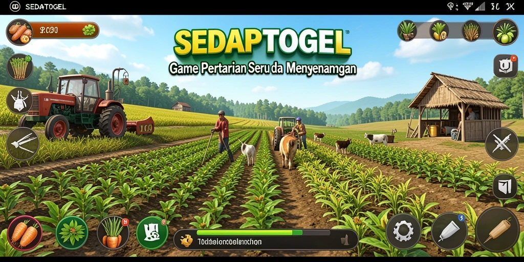 Tampilan gameplay SEDAPTOGEL dengan aktivitas pertanian yang seru.