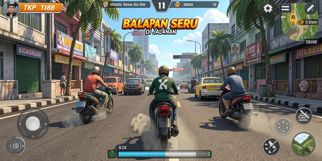 Gameplay racing dengan berbagai mobil dan trek menantang.