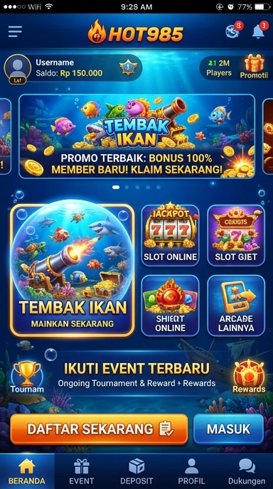 Tampilan antarmuka hot985 yang bersih dan mudah dinavigasi.